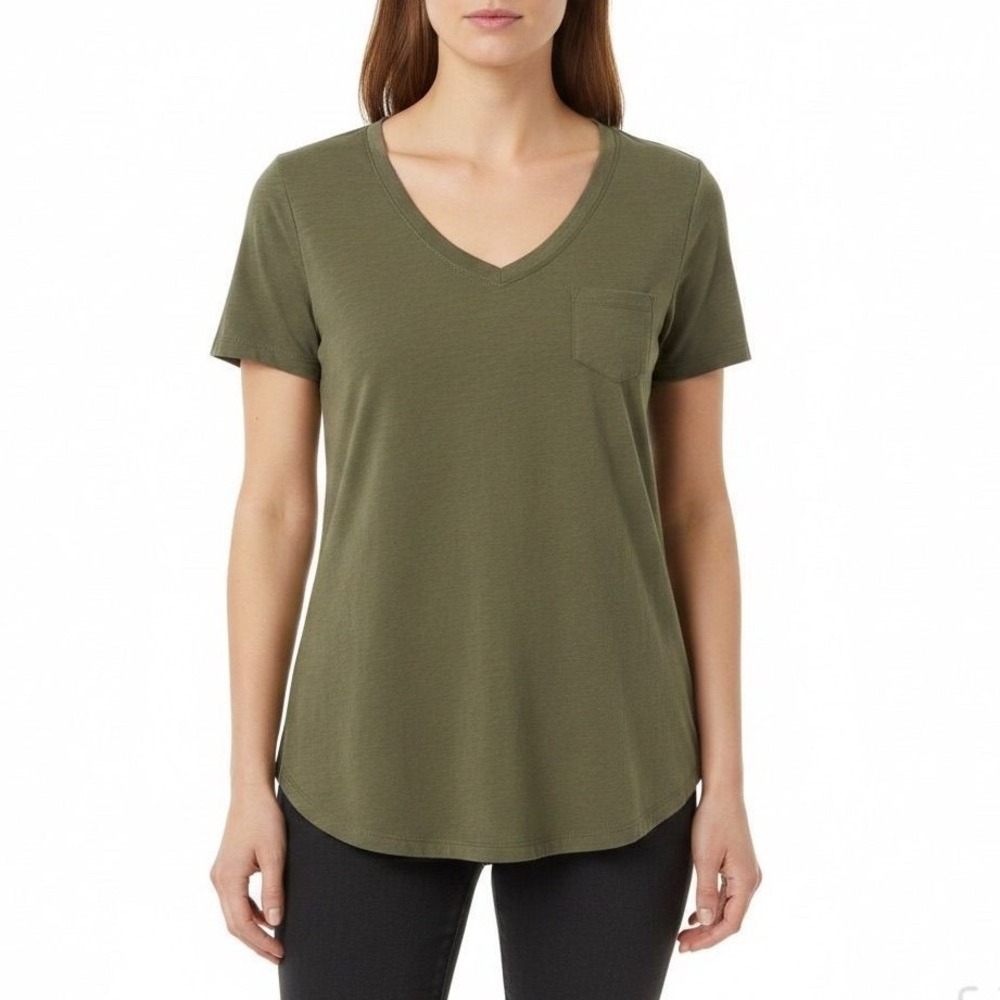 Natural REFLECTIONS V-Neck Short Sleeve Pocket T-Shirt Olive Green - Size L
